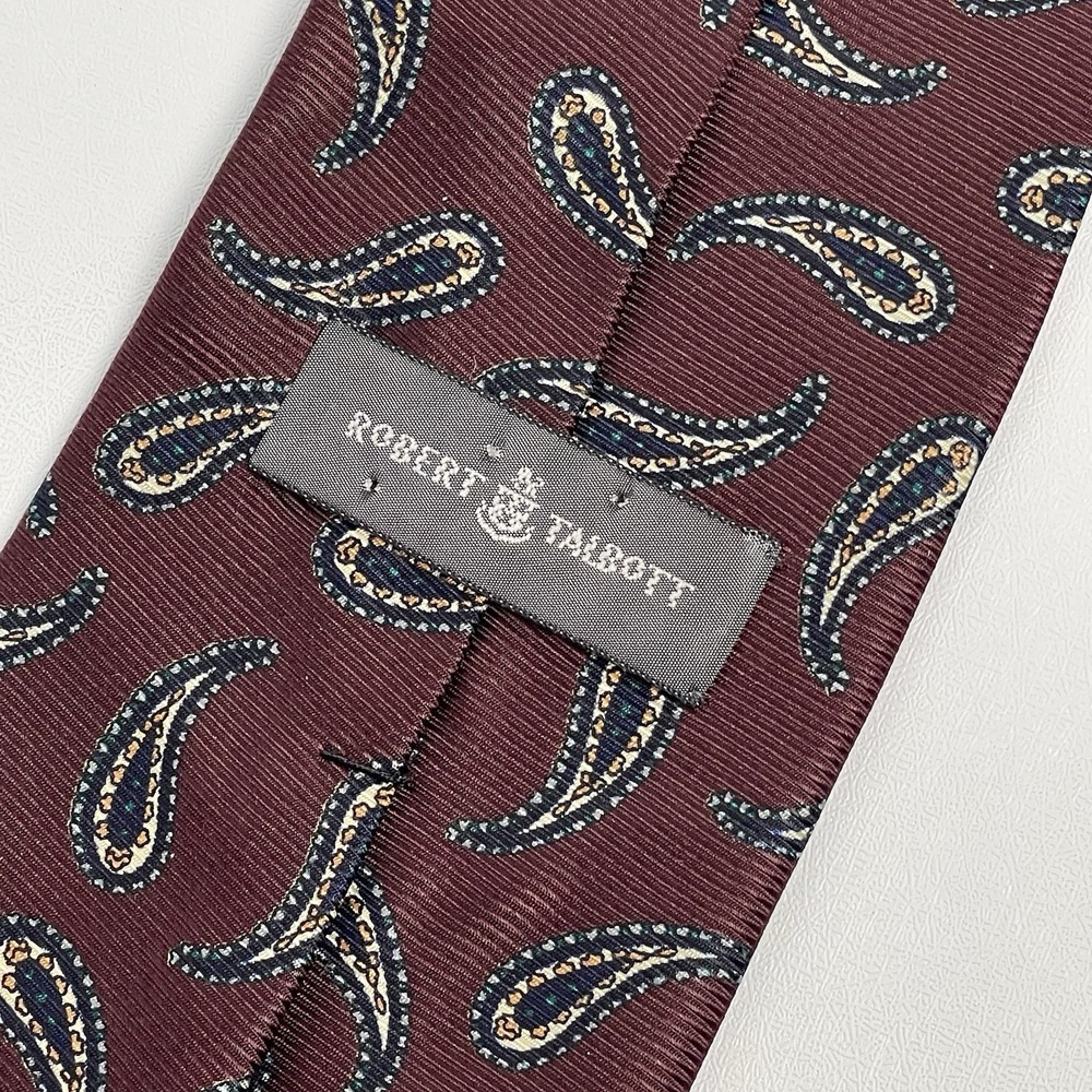 Robert Talbott Silk Tie Burgundy Red‎ Maroon Paisley Hand Sewn USA